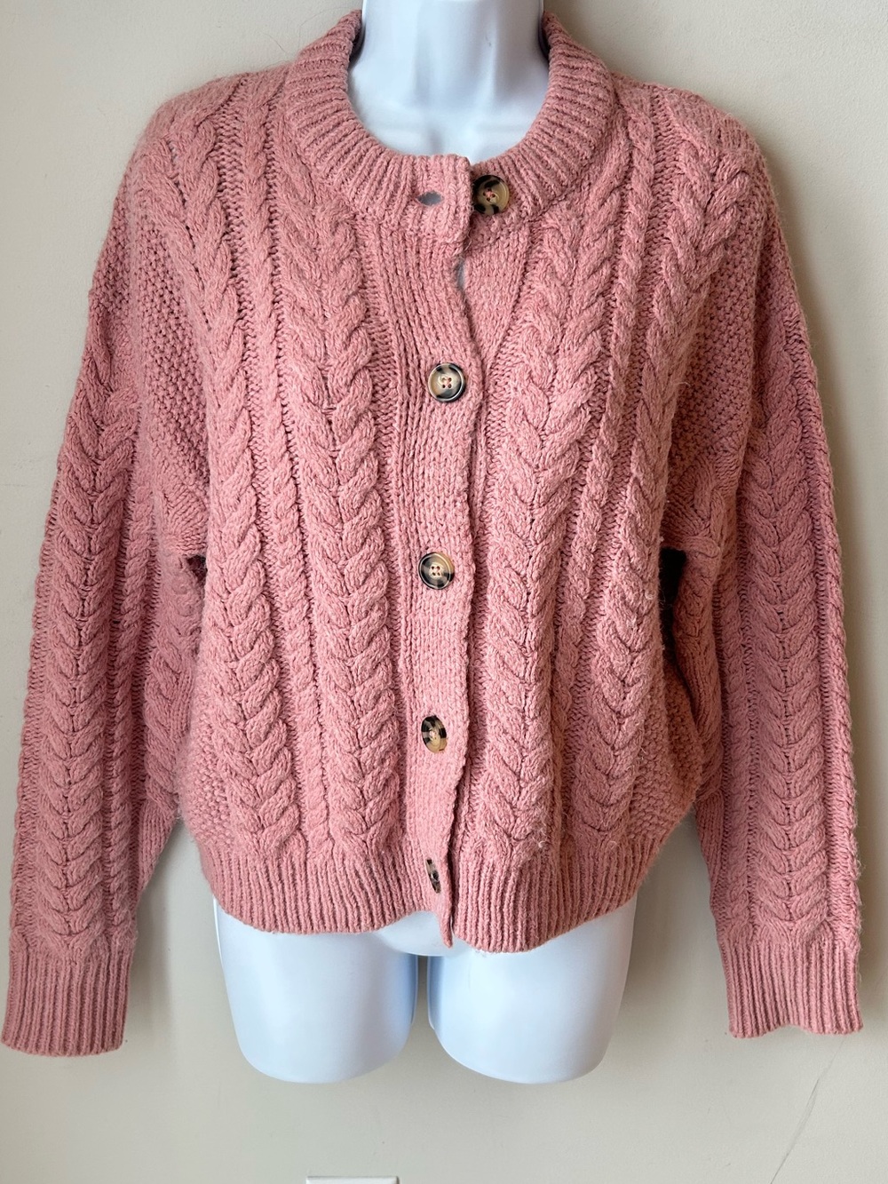 🟢 5 for $25 🟢 Ardene Rose Cable-Knit Button Cardigan Fisherman Core Coastal